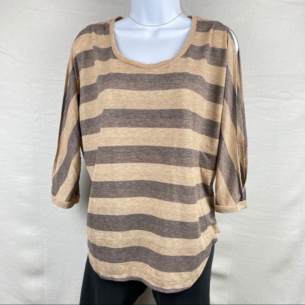 Cato Brown Shimmery Slit Sleeve Shirt